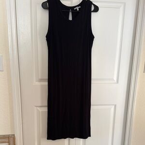 Black Ribbed Sleeveless Knee-Length Dress